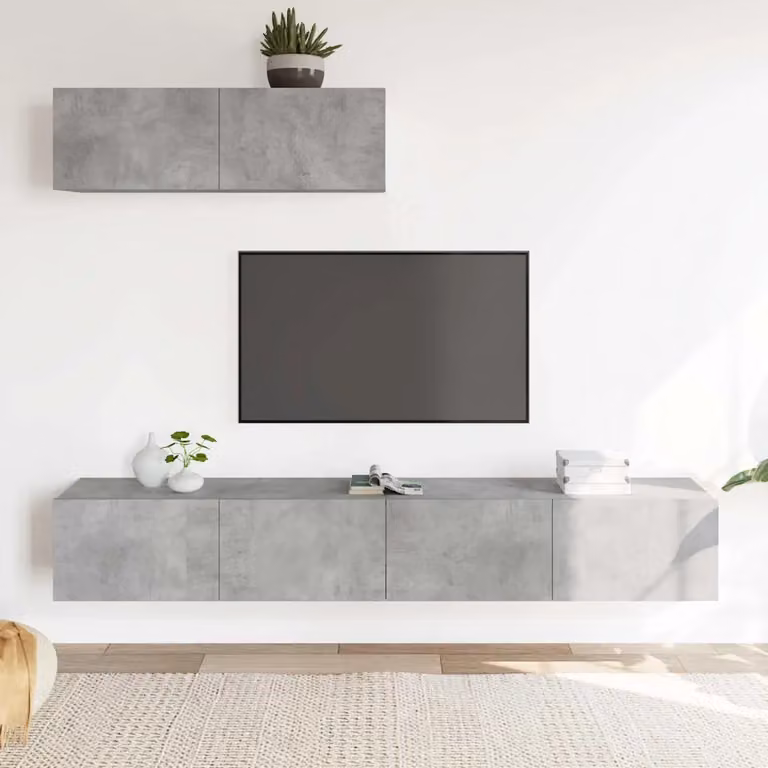 Set di mobili porta TV 3 pezzi vidaXL in legno e MDF, colore grigio, design classico da parete per il tuo soggiorno