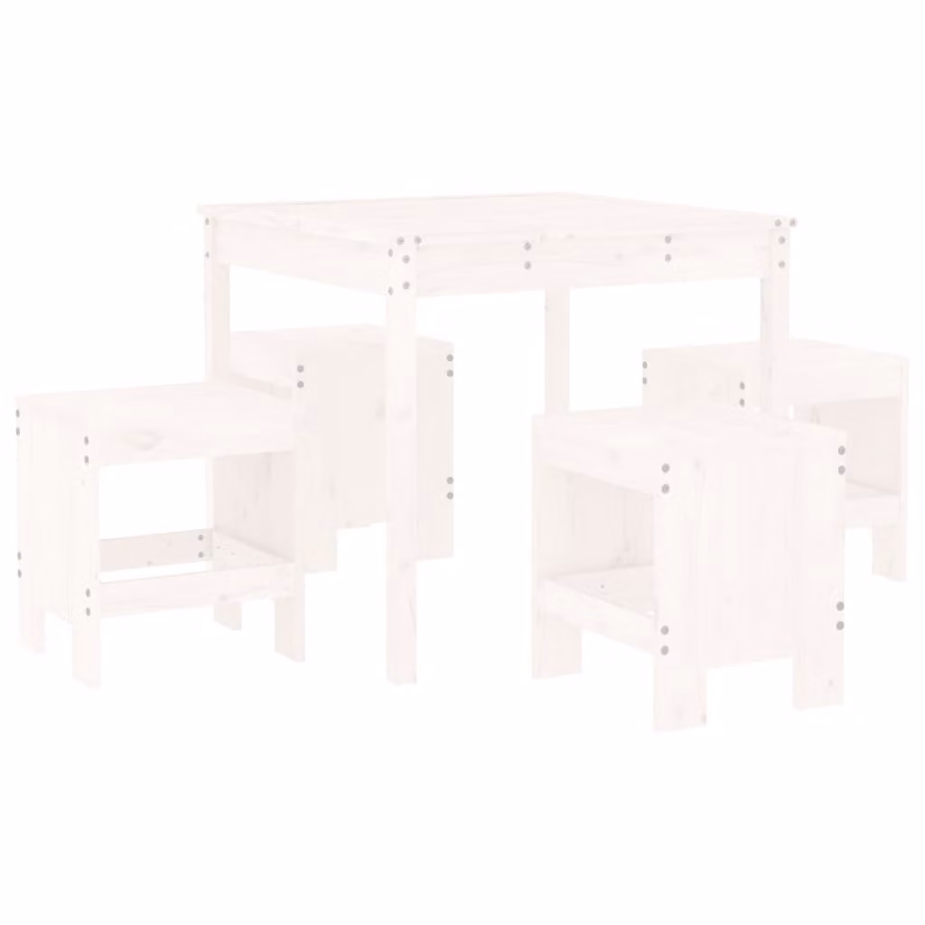 Set da Pranzo per Giardino 5pz Bianco in Legno Massello di Pino