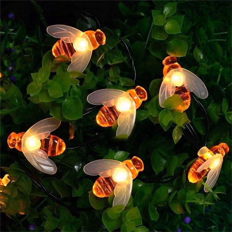 Catena luminosa solare, 11 metri, 60 LED a forma di ape, luce bianco caldo, impermeabile