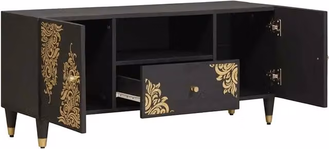 Mobile TV | Armadietto TV | Mobile Porta TV Nero 105 x 33 x 46 cm Legno di mango massello
