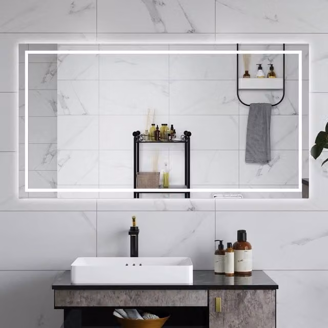 AICA Specchio da bagno 80 x 120 cm, dimmerabile, interruttore touch, Funzione Memoria, antiappannamento