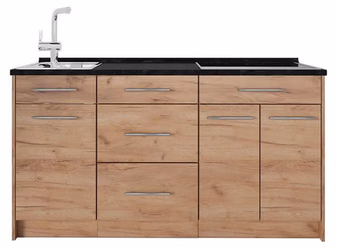Cucine componibili piccole Vicco Fame-Line Rovere dorato 150 cm, PL Antracite, Model 65415