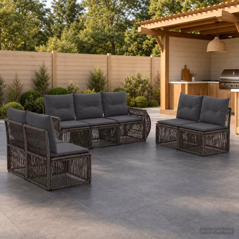 Set Divano da Giardino vidaXL 7 pz a Forma a L in Polyrattan Grigio e Antracite con Cuscini Imbottiti e Rivestimenti Rimovibili