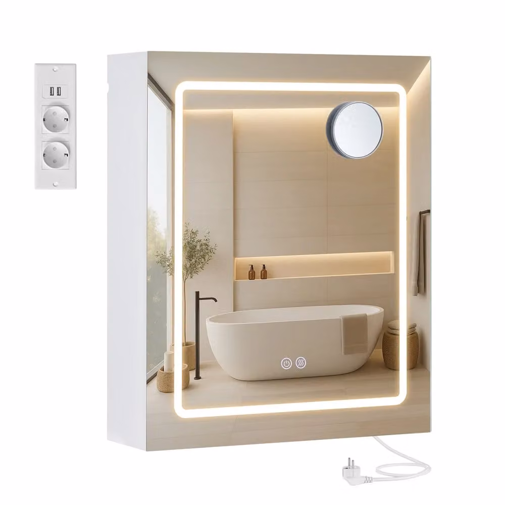 Armadietto a specchio da bagno con LED presa multipla e antiappannamento