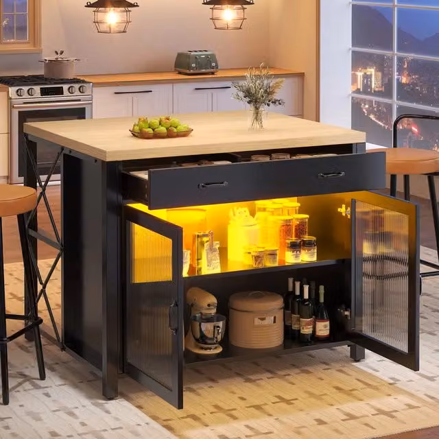 Tavolo da Bar con Piano in Legno e Striscia LED ¨C Xylo ¨C Nero, Altezza Regolabile