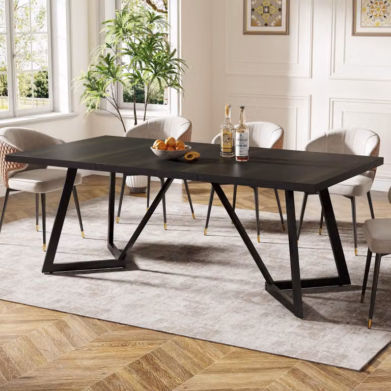 Tavolo da pranzo Tribesigns per 6-8 persone, grande tavolo da pranzo moderno con struttura in metallo, 180*80 cm tavolo da pranzo per la sala da pranzo, nero