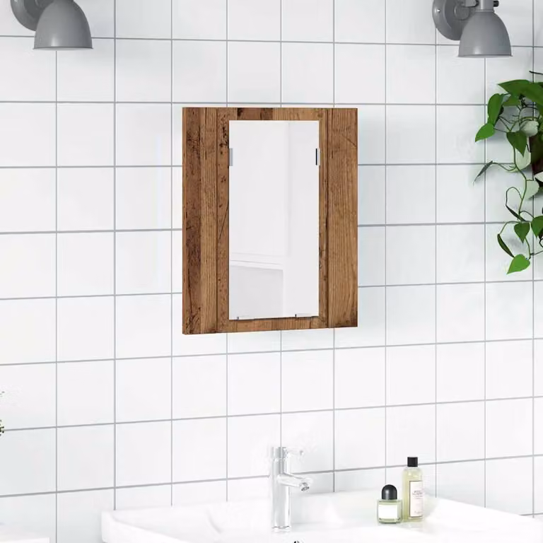 Mobile da bagno vidaXL in legno vintage marrone con illuminazione LED e ante in vetro, L 40 cm, P 12 cm, H 45 cm