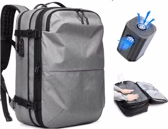 Borsa a vuoto per viaggiatore - Trolley - Airbag - Bagaglio a mano - Tasca per laptop - Grande borsa per viaggiatore unisex - 20 pezzi di abbigliamento - Grigio