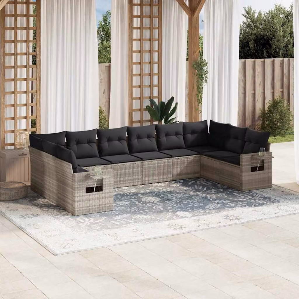 Set Divano da Giardino vidaXL 10 Pezzi a Forma di L con Cuscini Grigio Antracite e Struttura in Metallo – 1
