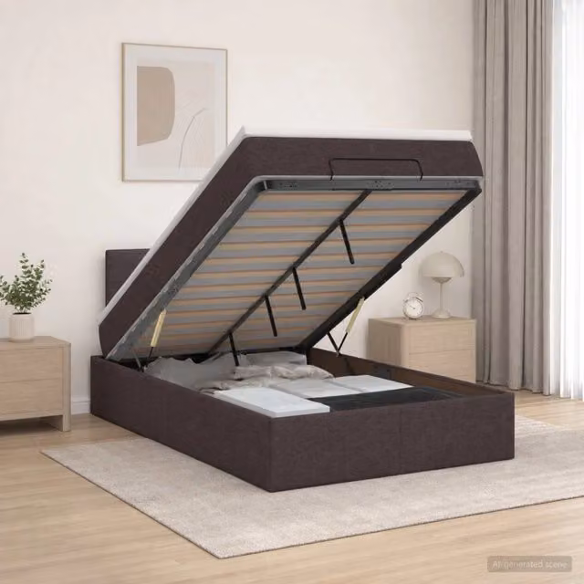 Letto Ottomano con Materasso e LED Marrone Scuro 120 x 190 cm 3456894
