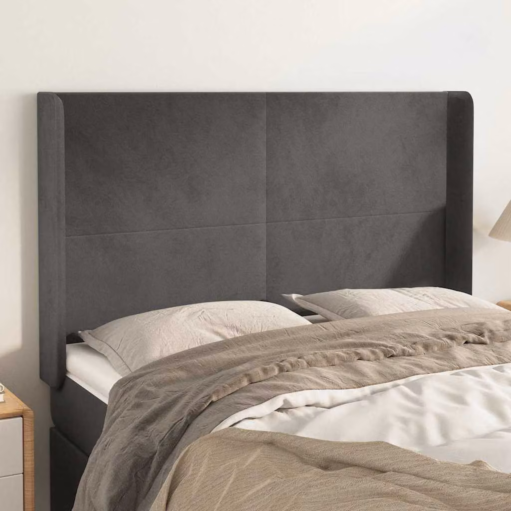 Testiera ad orecchio vidaXL in velluto grigio scuro, L: 147 cm, P: 16 cm, H: 118/128 cm