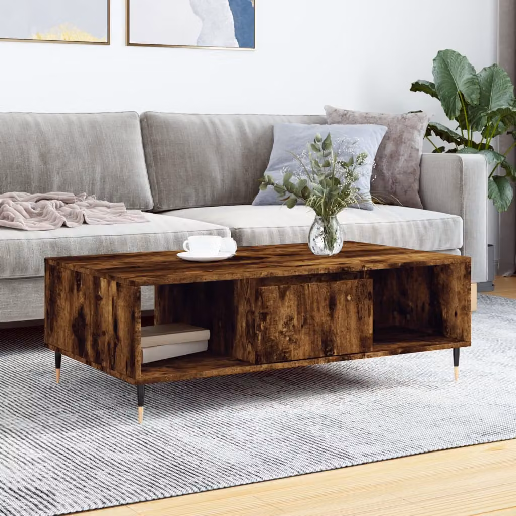 vidaXL Tavolino da Salotto Moderno in Legno e Metallo, Colore Marrone Rovere, L 104 x P 60 x H 35 cm