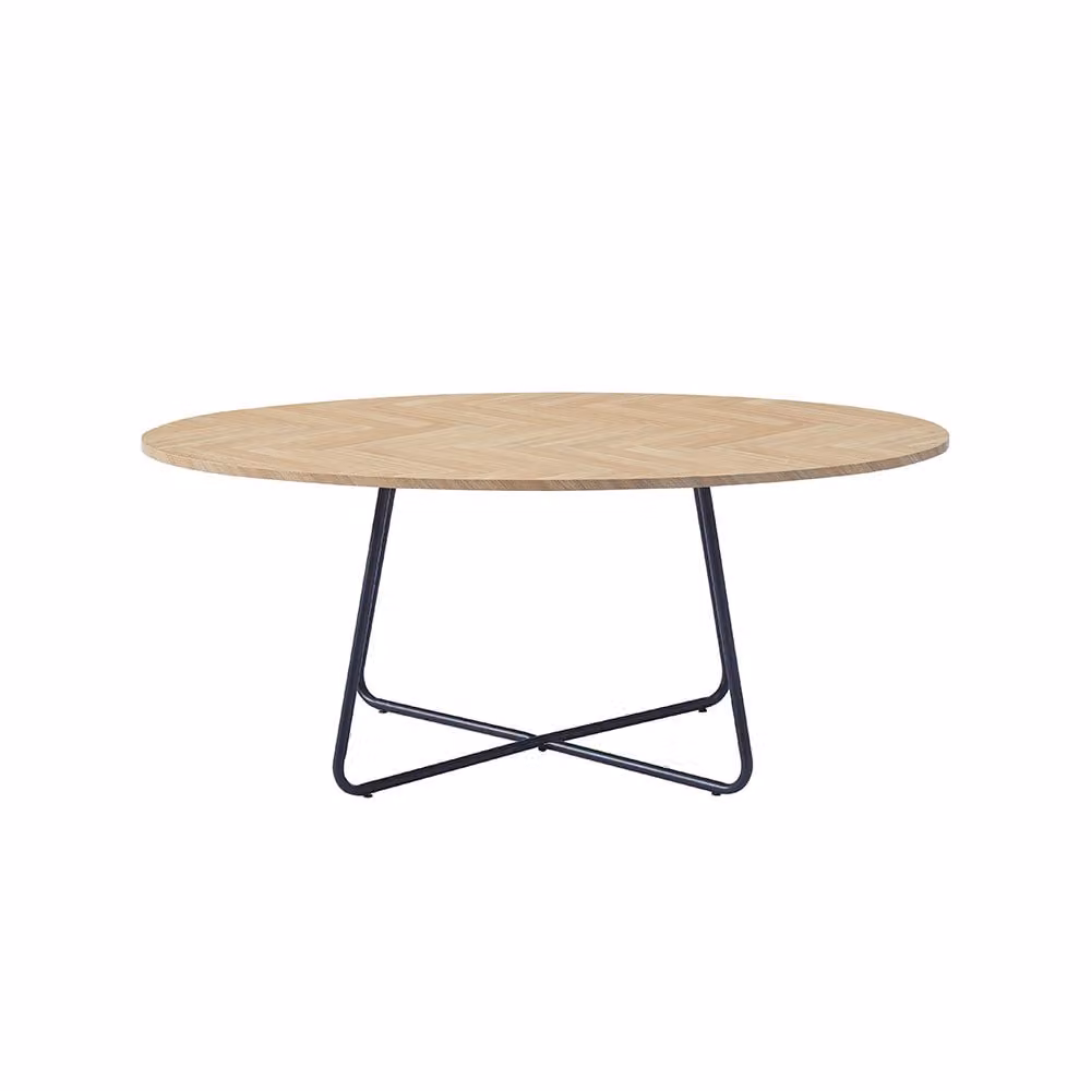 Home Deluxe - Tavolino Oval NOVARIS 110 x 66 x 47 cm - Rovere Fishbone|Tavolo da divano, tavolo da salotto, soggiorno