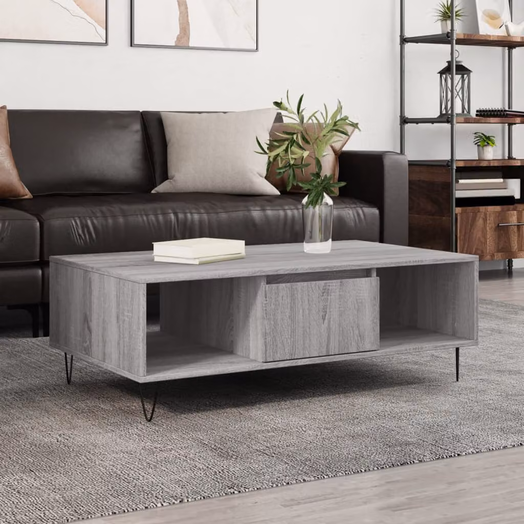 Tavolino da salotto moderno vidaXL in legno e metallo grigio, L: 104 cm, P: 60 cm, H: 35 cm