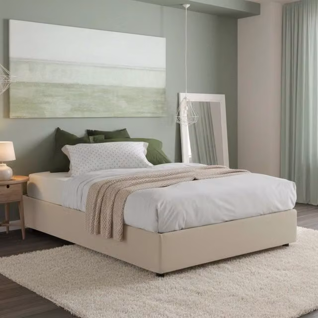 Letto Matrimoniale Alaska Talamo Italia con Contenitore a Alzata, Rivestimento in Tessuto Beige, L/P: 160 x 200 cm – 1