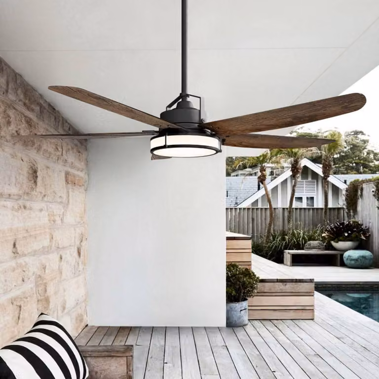 Beacon Lighting Ventilatore da soffitto con luce Louisville, bronzo, silenzioso dimmerabile, Legno scuro, Soggiorno / Sala da pranzo, Legno