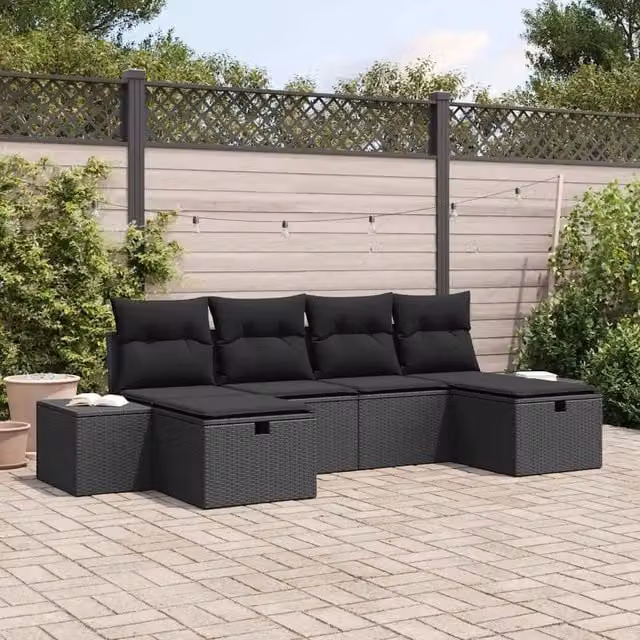 Set Divano da Giardino 6 pz Nero polyrattan 3360754