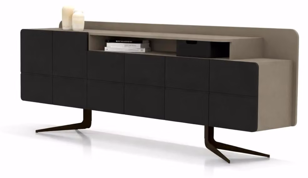 Comodino da designer, mobile contenitore laterale, nero e beige, stile moderno, con ampio spazio di stoccaggio