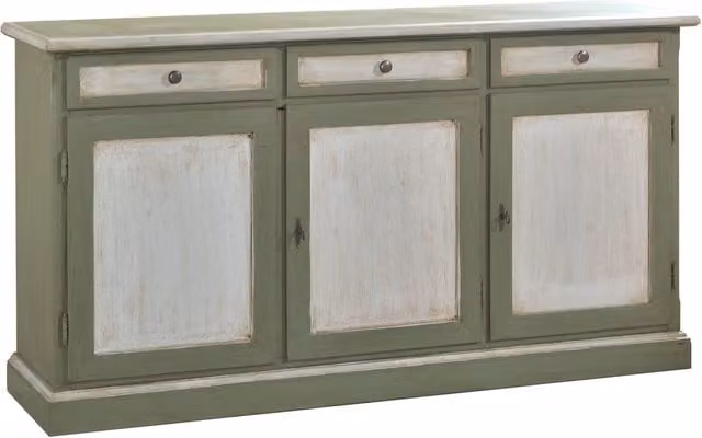 Madia credenza shabby chic in legno bicolore bianco e verde Mobili 2G L: 156 cm, P: 42 cm, H: 85 cm
