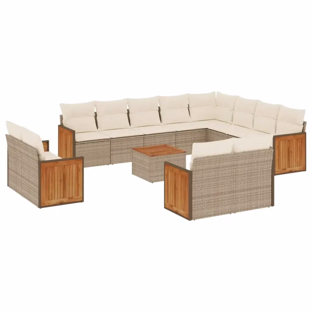 vidaXL Set Divano da Giardino 13 pz a forma di U con Cuscini Beige e Tavolino da Caffè in Polyrattan e Acciaio – 2