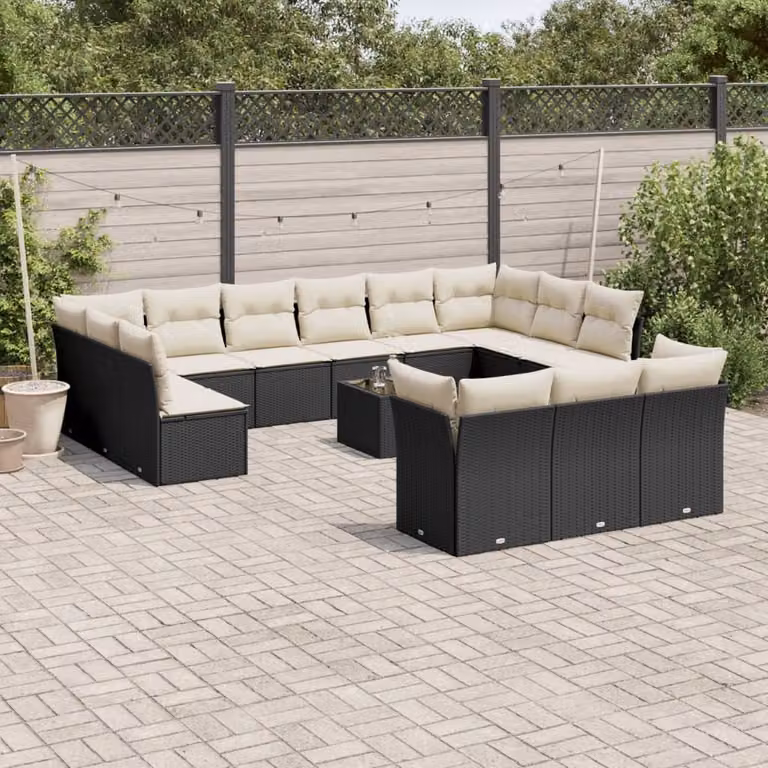 Maison Exclusive - Set da giardino 14 pezzi con cuscini in polyrattan nero