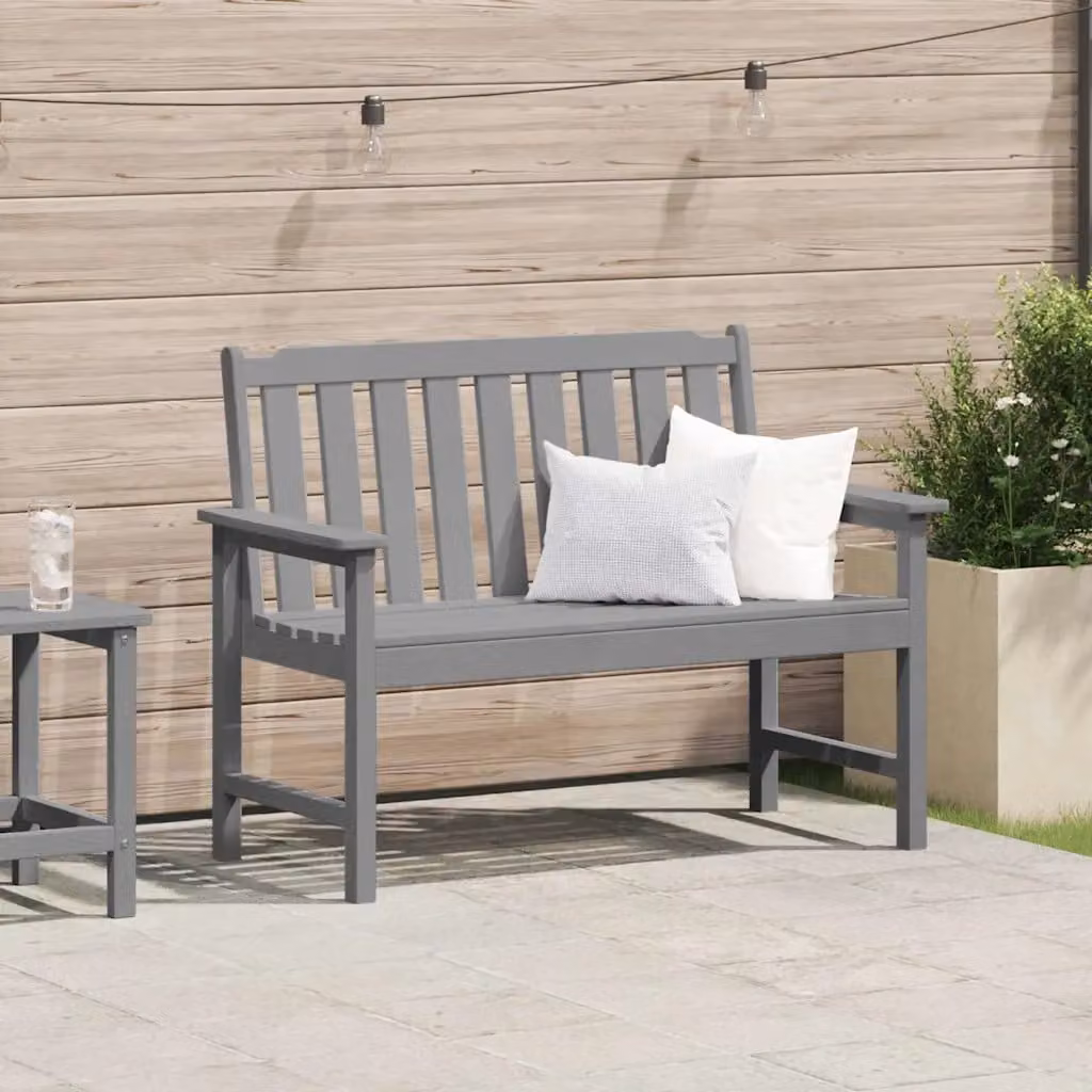 Panchina da giardino moderna vidaXL in HDPE grigio con braccioli L: 120 cm, P: 59 cm, H: 88 cm