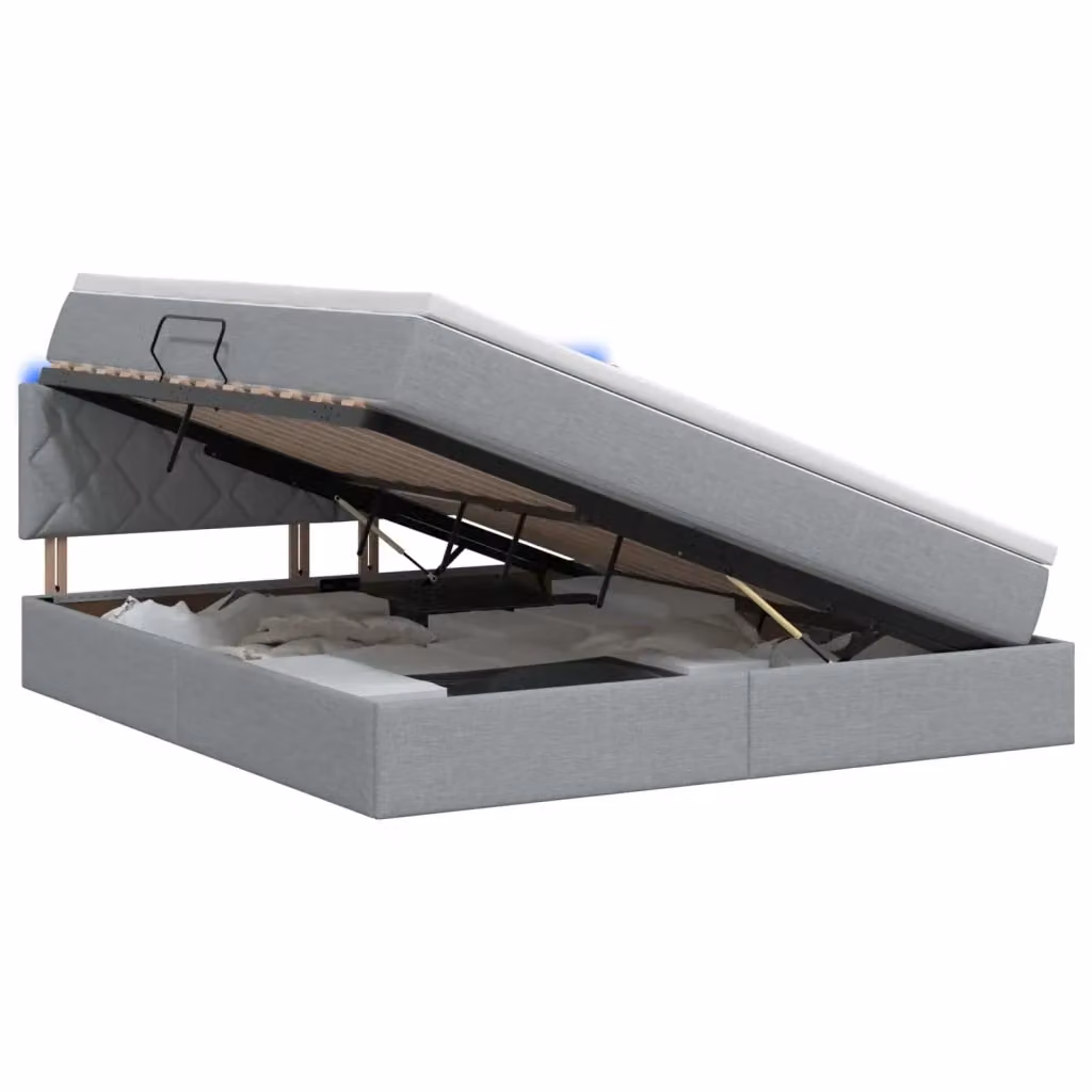 Letto con contenitore e illuminazione LED vidaXL in tessuto Grigio, L/P/H: 140 x 200 x 44 cm – 2