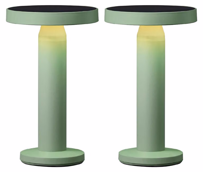 Luxus Europe - Lampada da tavolo solare Rio - Set da 2 - Verde scuro - Lampada da tavolo LED solare senza fili per esterni - Alimentazione a energia solare e ricarica tramite USB-C