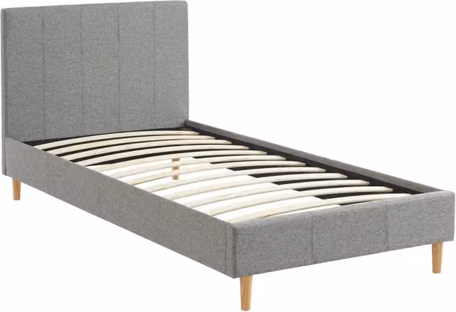 Struttura letto moderno Sweeek con rete a doghe in legno e testiera imbottita in tessuto, grigio, L/P/H: 90 x 190 x 100 cm