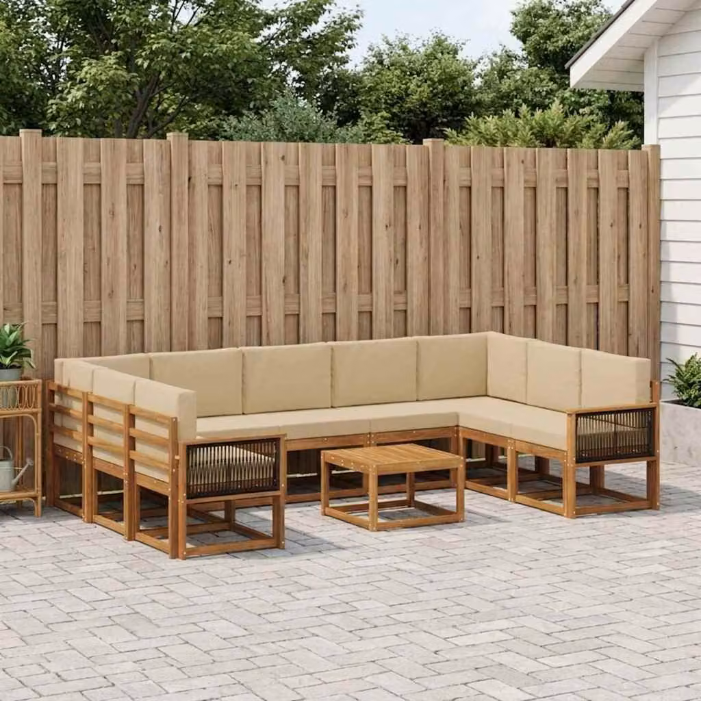 Set di divani da esterno vidaXL a forma di L con tavolino da caffè, in legno di acacia trattato, colore beige e marrone