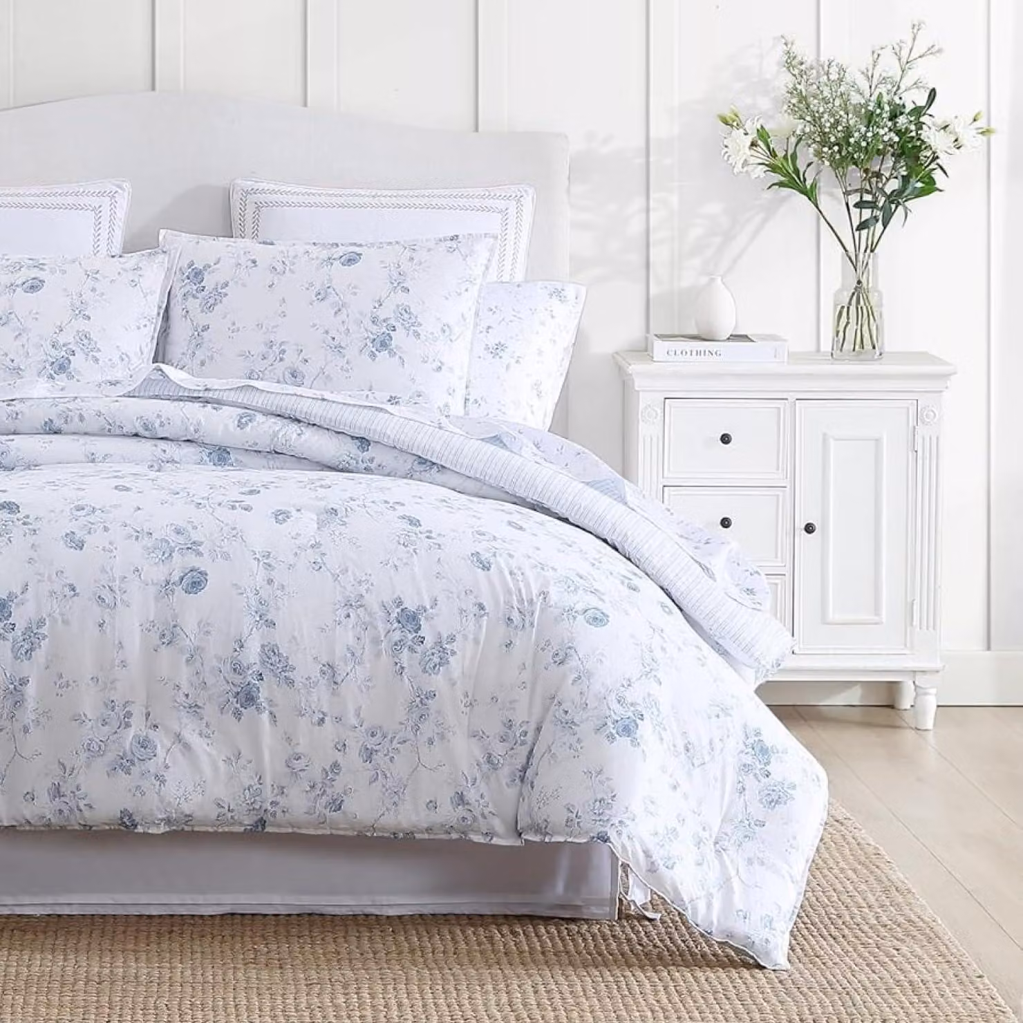 Set di lenzuola matrimoniali, in cotone, reversibile, blu, composto da 3 pezzi