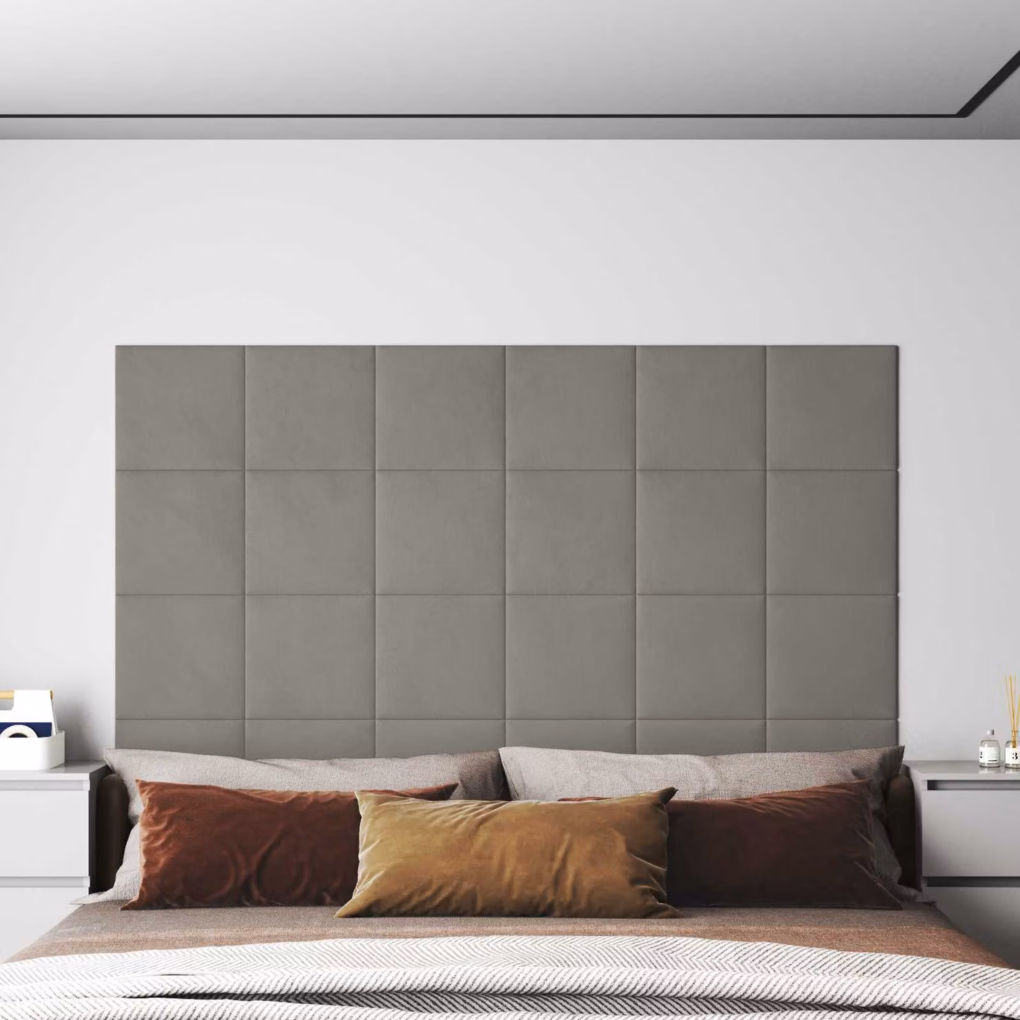 Testiera da parete imbottita vidaXL in velluto grigio, set di 12 pannelli moderni per camera da letto