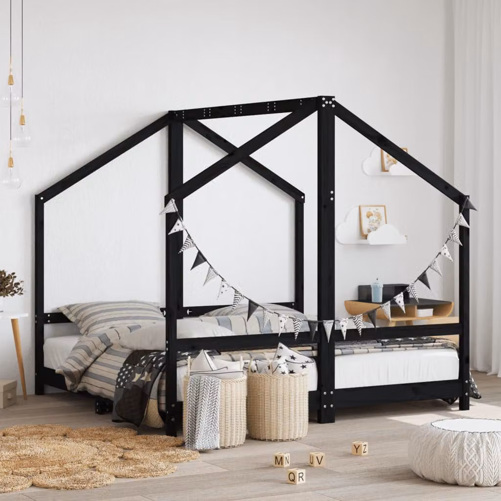vidaXL Giroletto per Bambini in Legno Massello di Pino Nero L/P/H: 160 x 80 x 171 cm