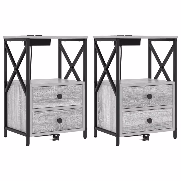 Set di 2 Armadi da Notte vidaXL in Grigio Sonoma, L 40 cm x P 31 cm x H 60 cm