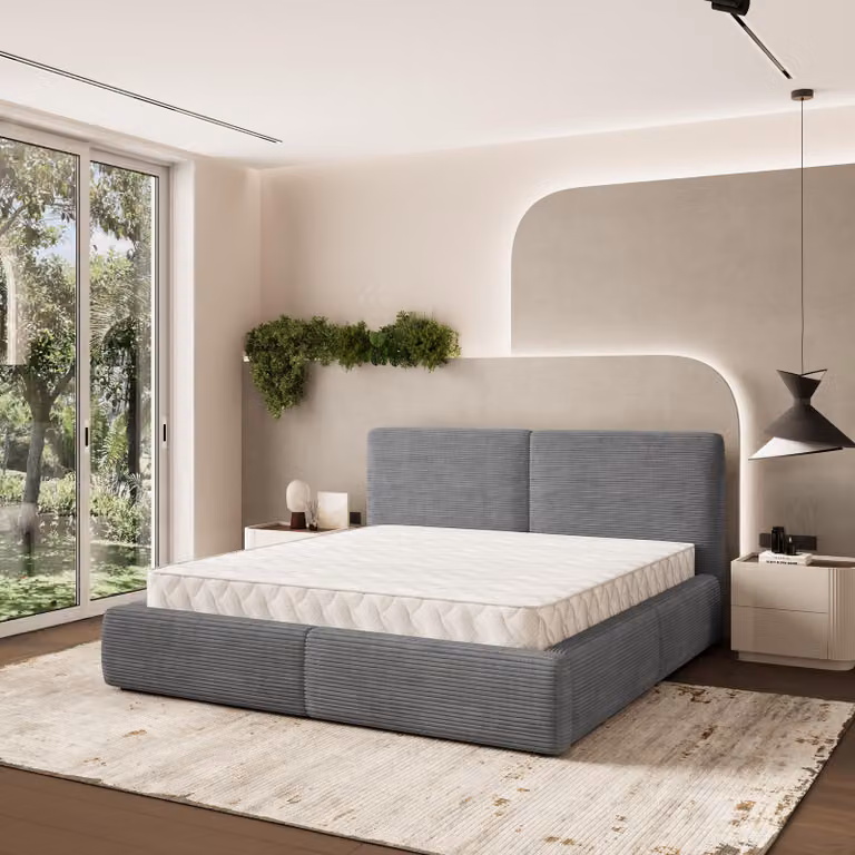 Letto imbottito Masseno FELURO 160x200 cm, letto imbottito con cassettiera -grigio, POSO 60
