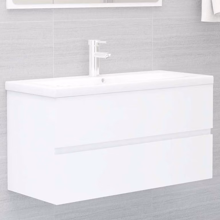 Mobile da bagno con lavabo integrato vidaXL bianco moderno in legno e MDF H: 90,0 cm, L: 76,7 cm, P: 45,0 cm