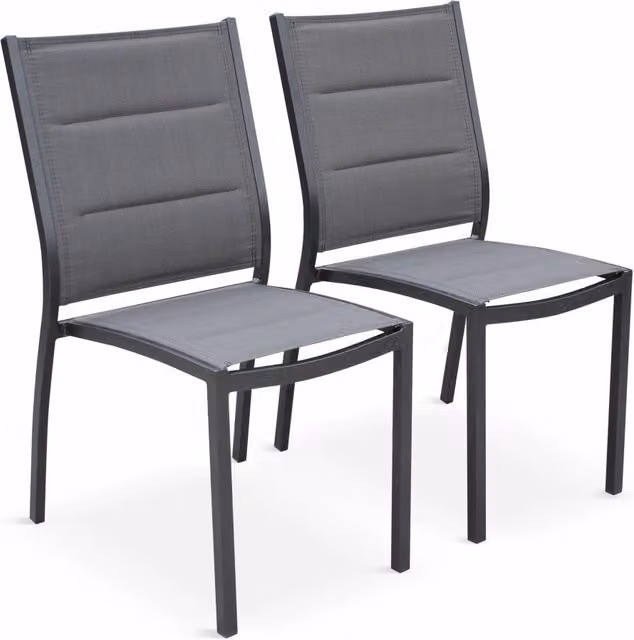 Set di 2 sedie da giardino moderne Sweeek in alluminio verniciato a polvere e textilene impilabili, colore antracite