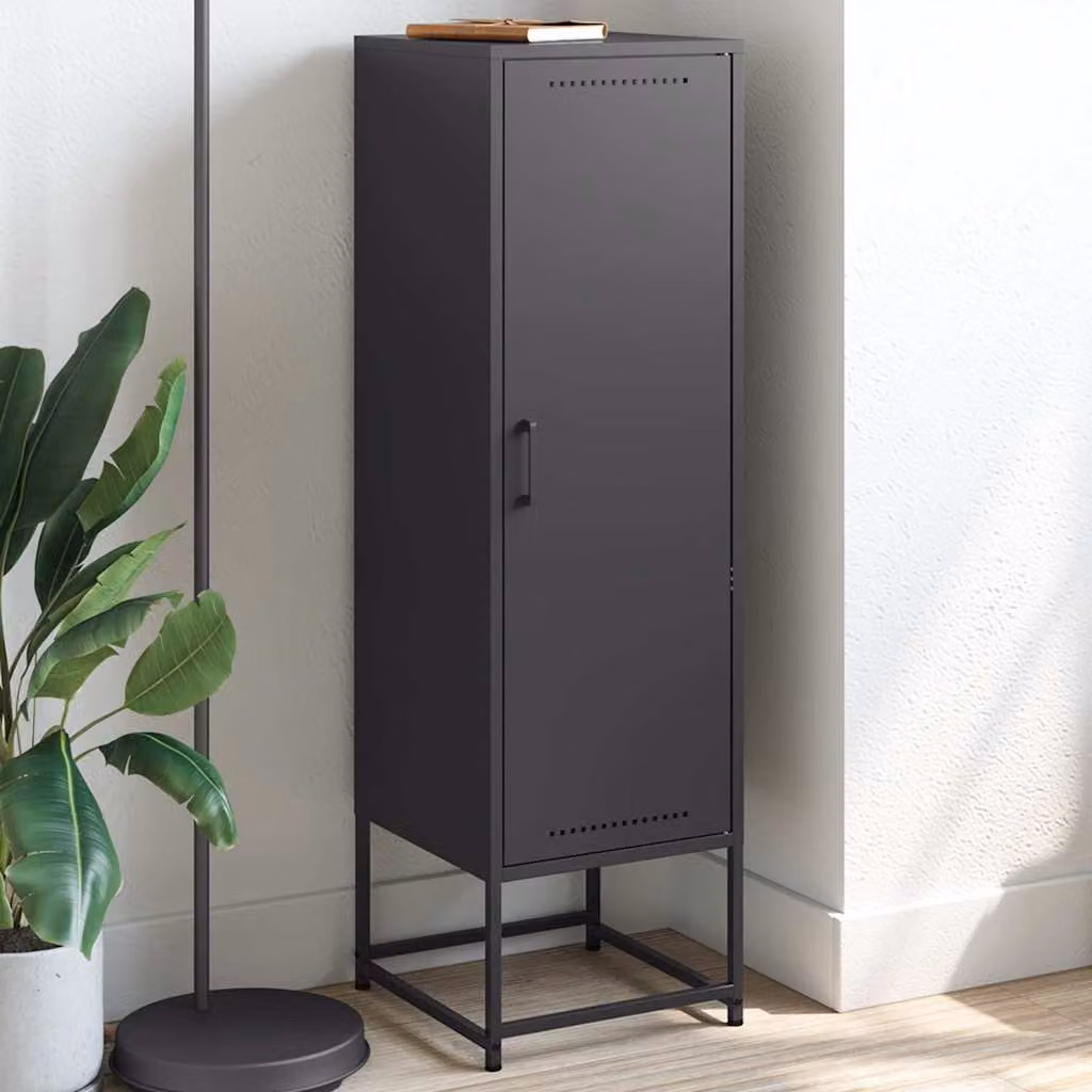 Credenza in stile industriale vidaXL in metallo nero opaco con ante a battente, L/P/H: 36 x 39 x 123 cm