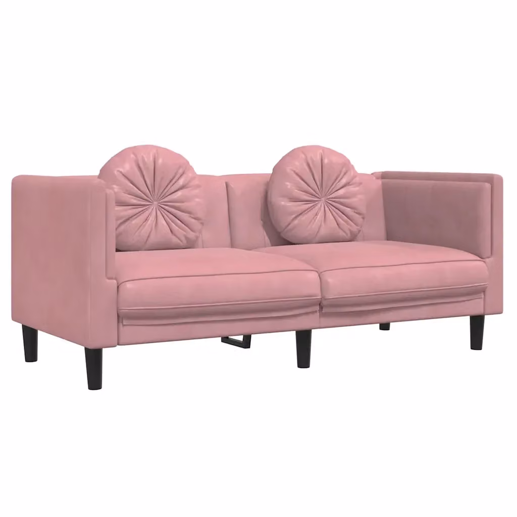 Divano a 2 posti vidaXL in velluto rosa con cuscini e struttura in legno massiccio L: 173.5 cm, P: 70.0 cm, H: 77.0 cm – 2
