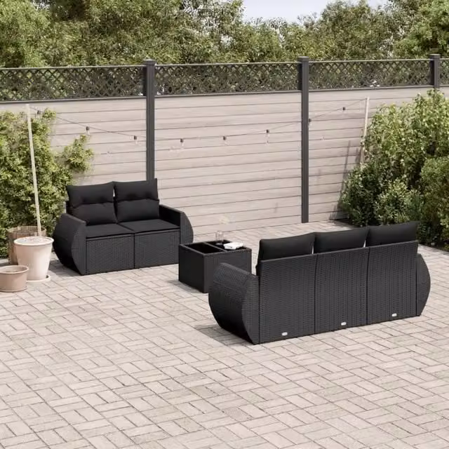 Set Divano da Giardino 6 pz con Cuscini Nero in Polyrattan 3221094