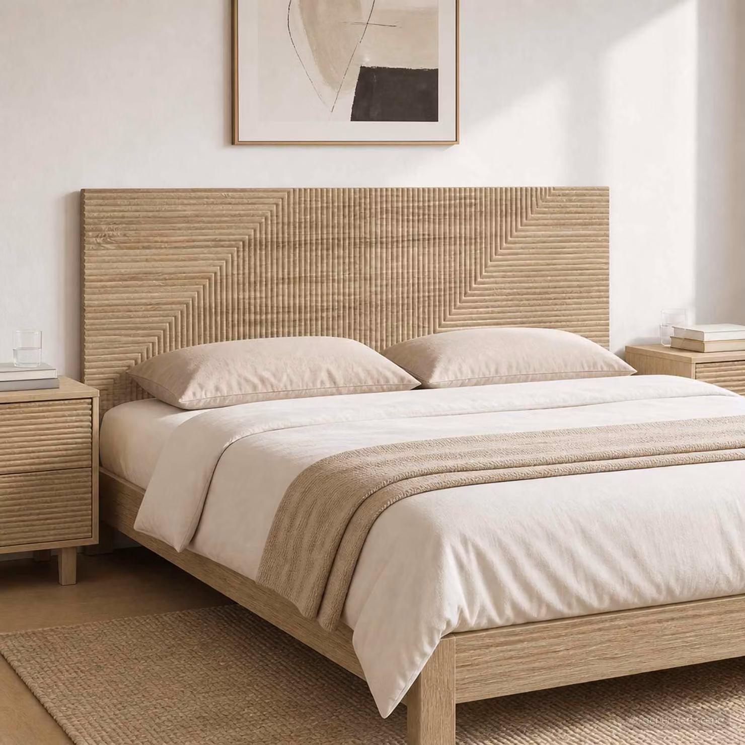 Testiera da muro moderna vidaXL HAARLEM in legno ingegnerizzato Rovere Sonoma, colore marrone e beige, con ripiano integrato e scomparti laterali, L: 160 cm, H: 50 cm, P: 3 cm