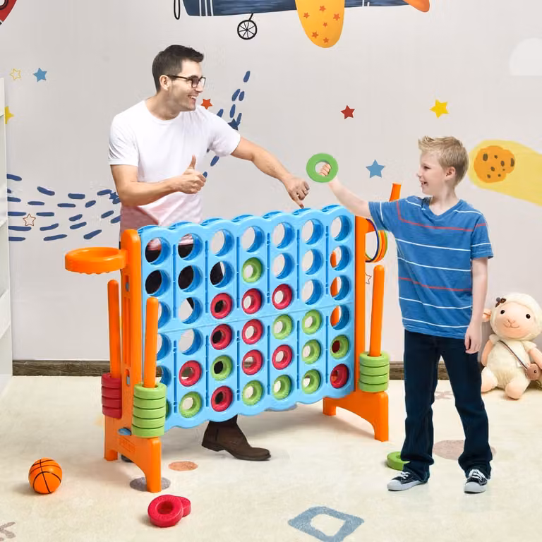 Gioco da lancio e canestro Costway Forza 4 gigante per bambini e adulti, Arancione e Multicolore, L 84 cm x P 33 cm x H 79 cm