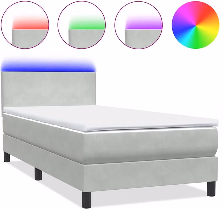 Letto a Molle con Materasso e LED Grigio Chiaro 80x210 cm Velluto