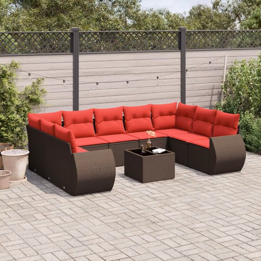 Maison Exclusive - Set da giardino 10 pezzi con cuscini, marrone, polyrattan