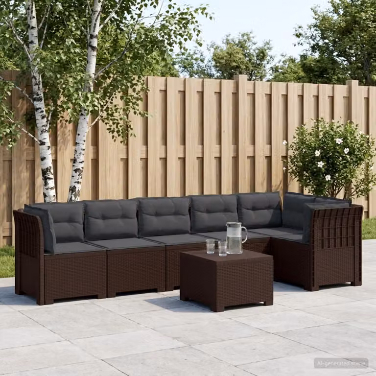 Set da giardino vidaXL a forma di L con divano da 6 posti, tavolino e cuscini, design moderno in rattan e tessuto resistente alle intemperie, disponibile in marrone o antracite