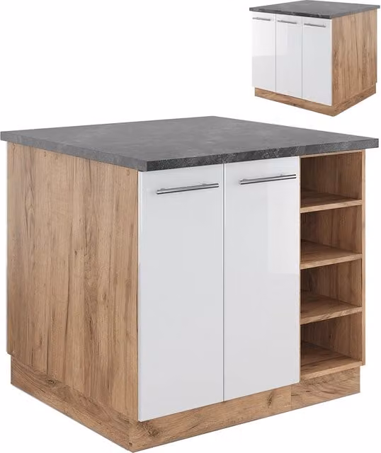 Isola cucina Fame-Line Bianco lucido/Rovere dorato 90 cm senza piano di lavoro Vicco