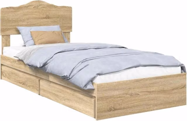 Letto singolo moderno con contenitore e cassetti in legno marrone DESIGN IN L/P/H: 140 x 70 x 196 cm – 1