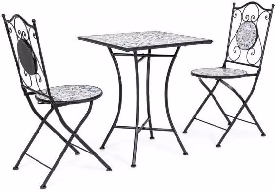Set Tavolino e 2 Sedie Pieghevoli da Giardino Erice in Acciaio