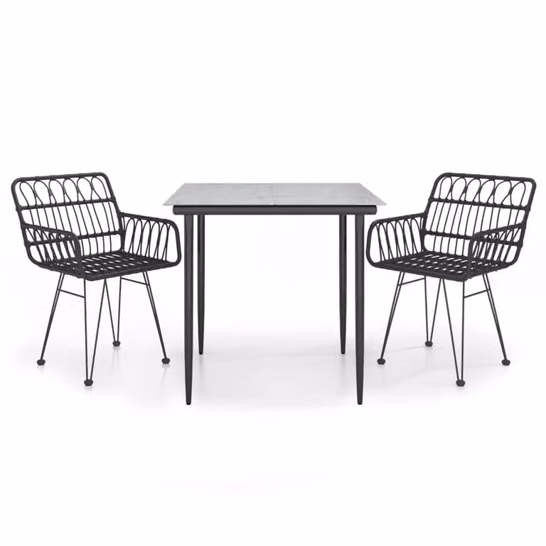 Set da Pranzo da Giardino 3 pz Nero in Polyrattan