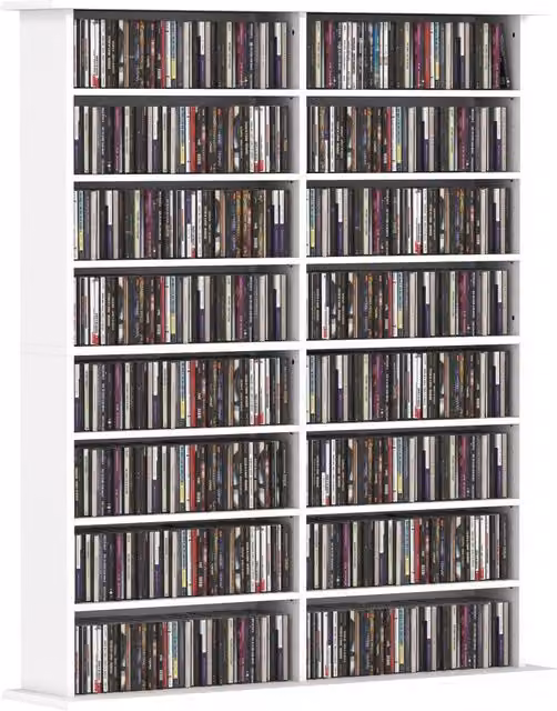 Libreria moderna Zephmum con 16 ripiani per CD in legno bianco L: 106.5 cm, P: 24 cm, H: 126.3 cm